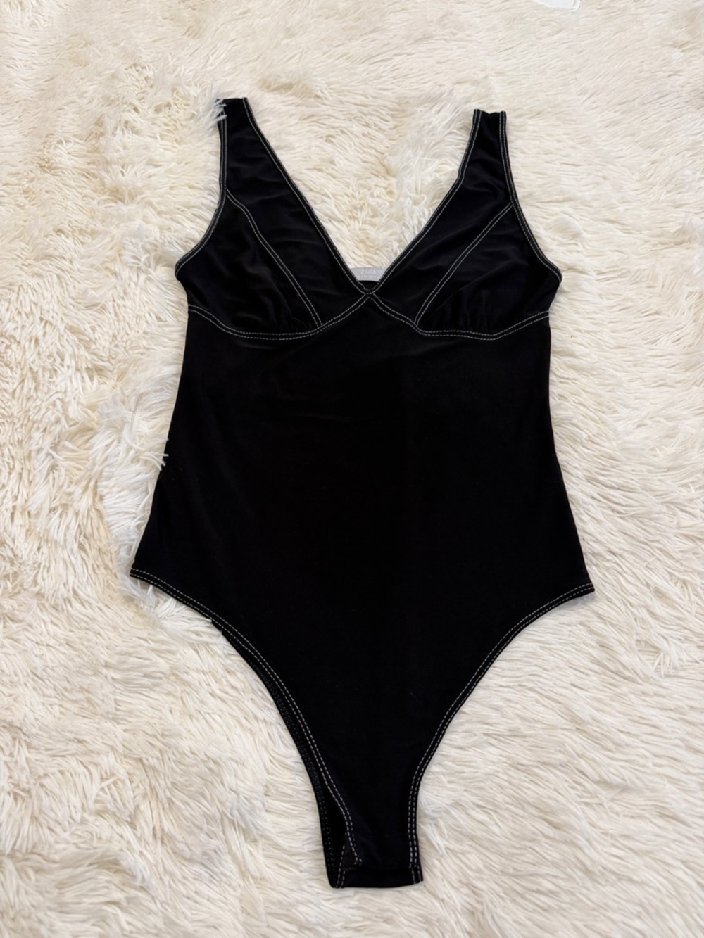 Zara Bodysuit Black with White Contrast Stitching